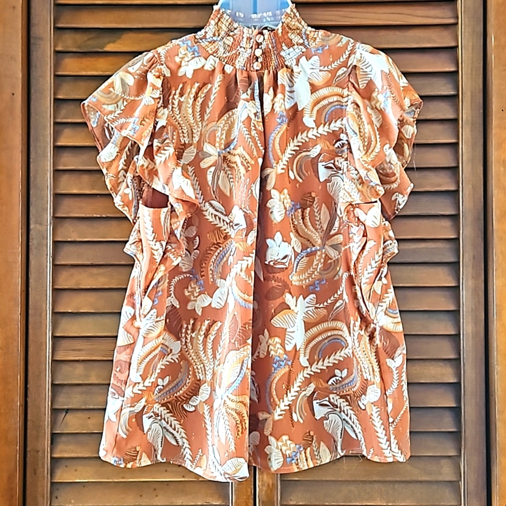Joie, fall colored ruffle high neck blouse. Size XS